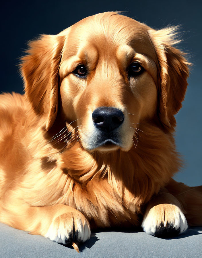 Shiny Golden Retriever against Blue Background