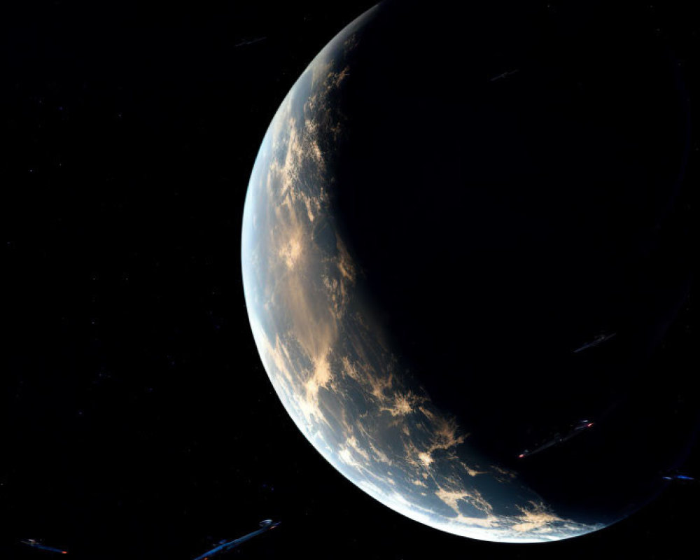 Earth-like Planet with Clouds and Oceans Seen from Space