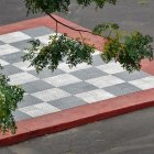 Green and White Plant-Themed Chess Set on Wooden Table