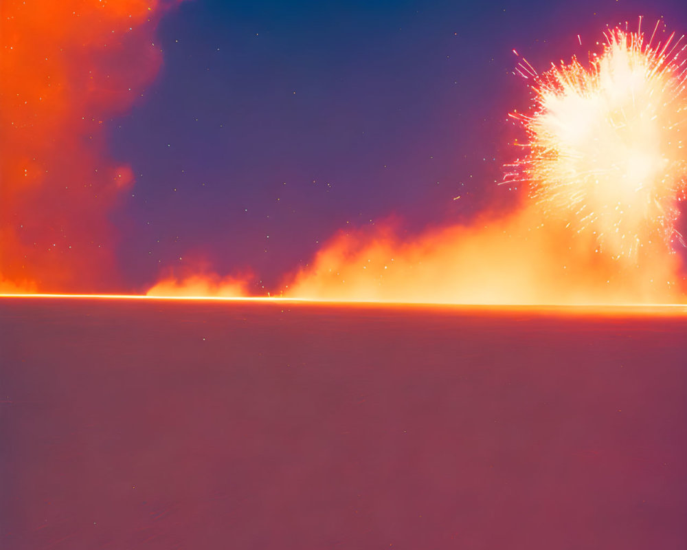 Colorful Fireworks Illuminate Twilight Sky with Stars