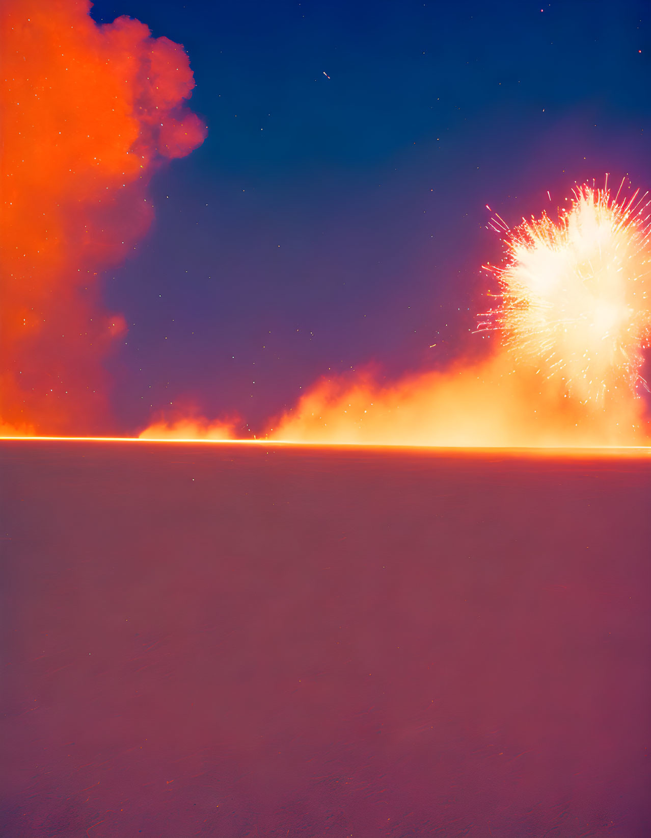 Colorful Fireworks Illuminate Twilight Sky with Stars