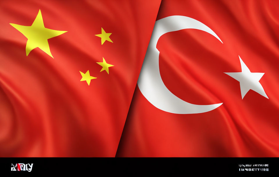 Digital artwork featuring China and Turkey flags together symbolizing international relations.