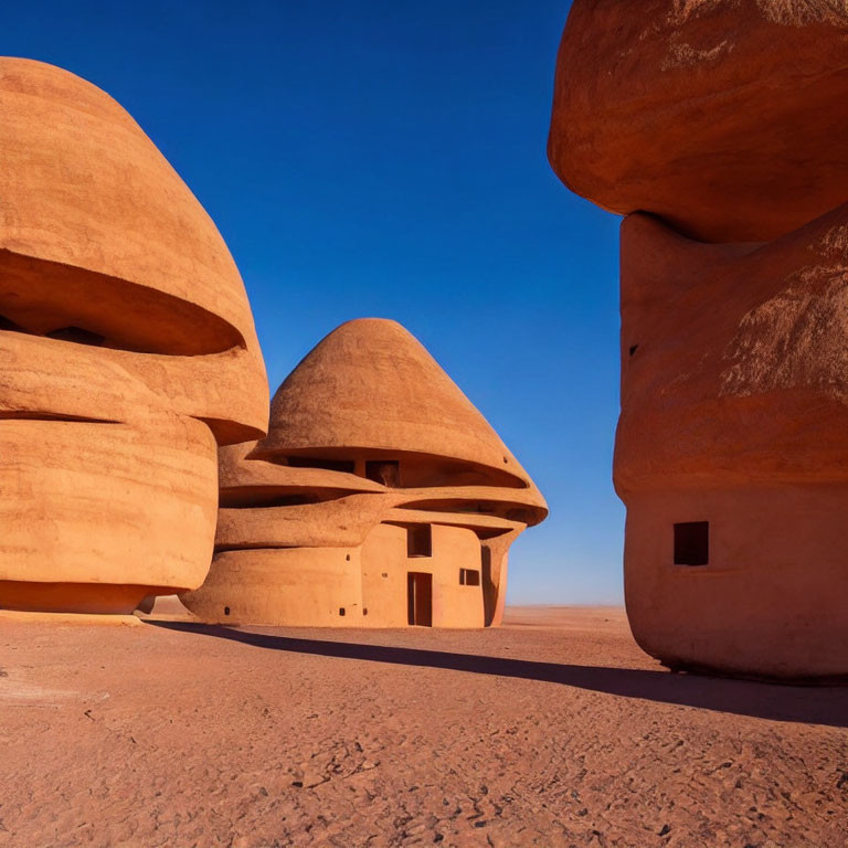 Sandstone structures in desert under clear blue sky