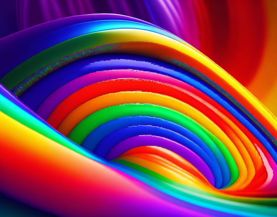 Colorful 3D digital art: Rainbow arches with glossy texture