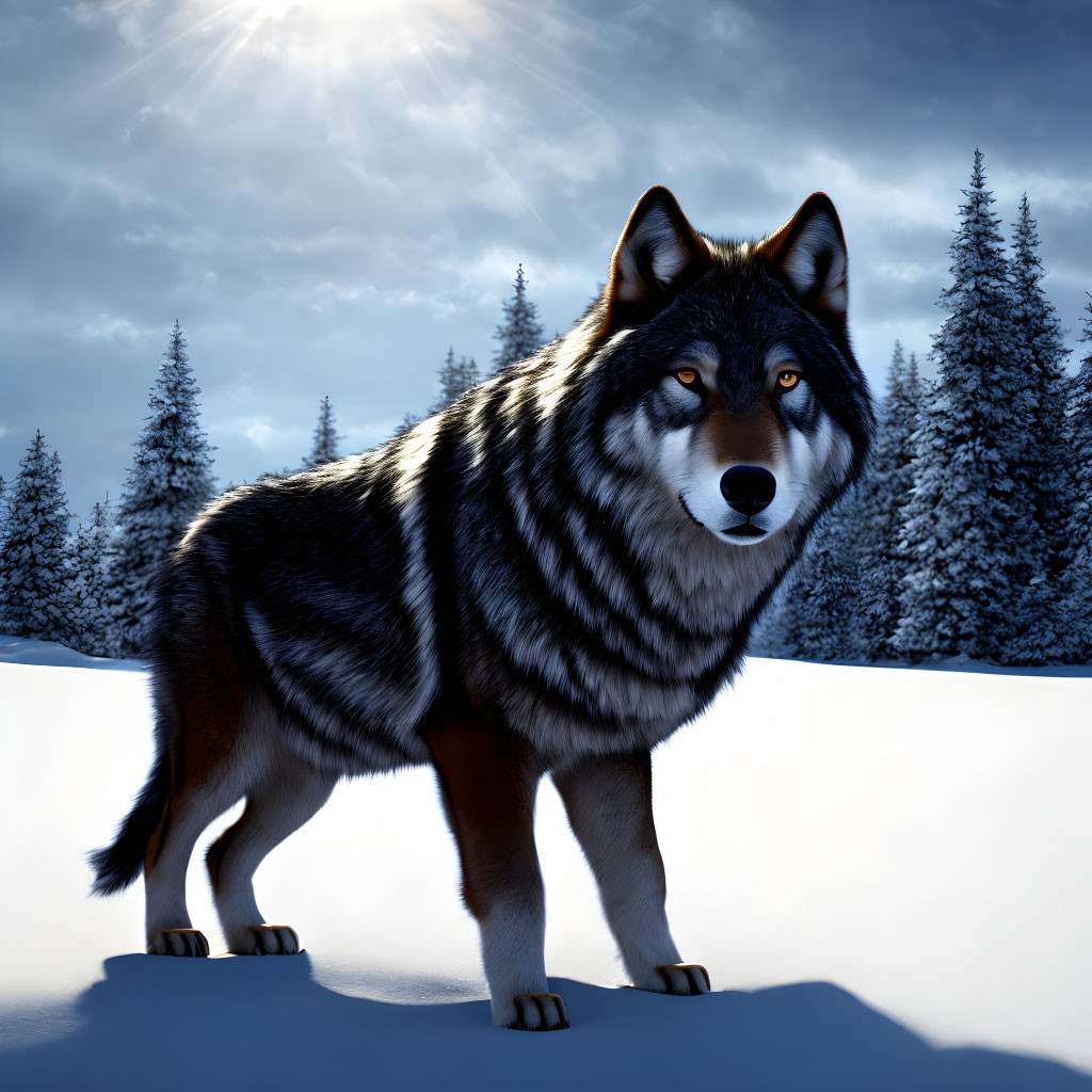 Majestic wolf with striking fur in snowy landscape