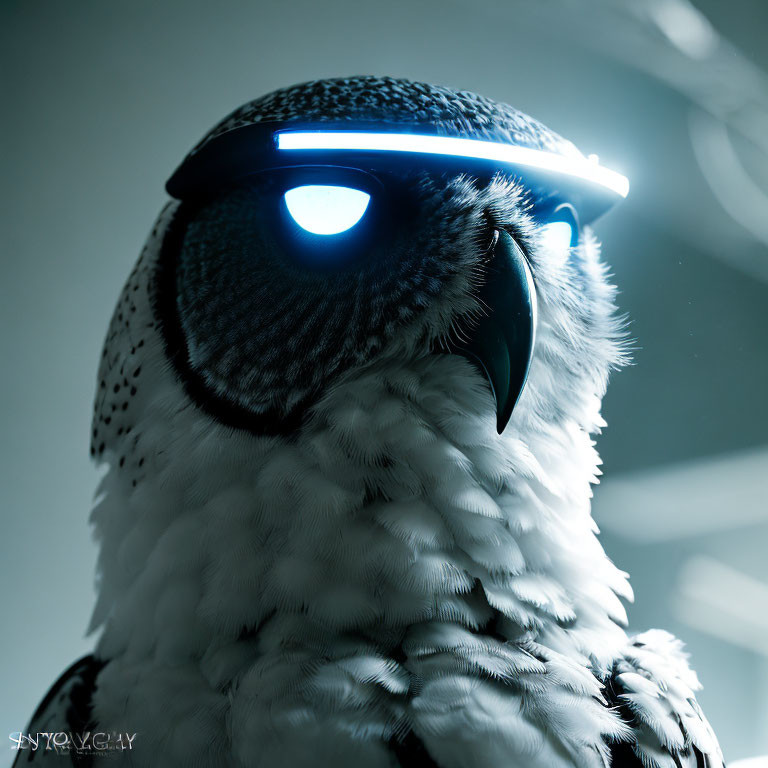 Stylized falcon with glowing blue visor for a futuristic appearance