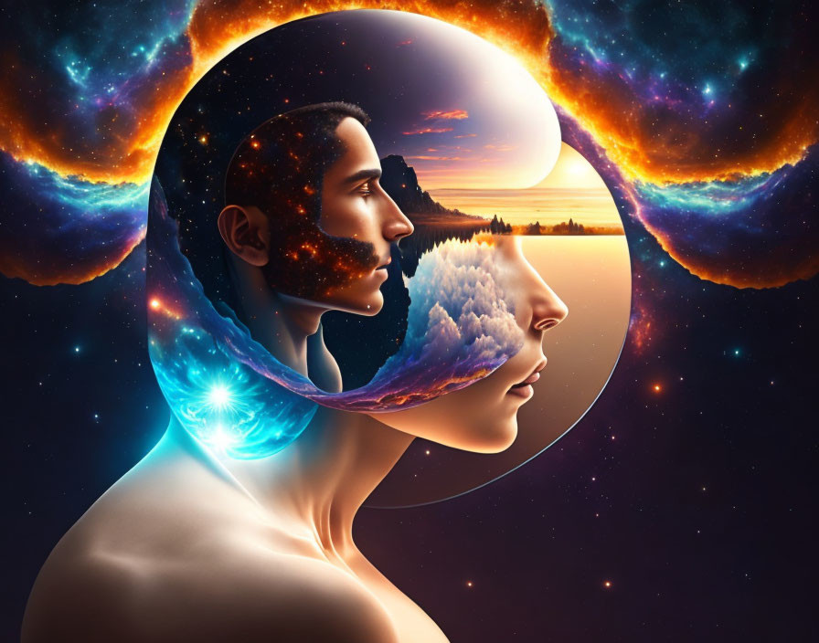 Male and Female Yin-Yang Profile in Cosmic Digital Art