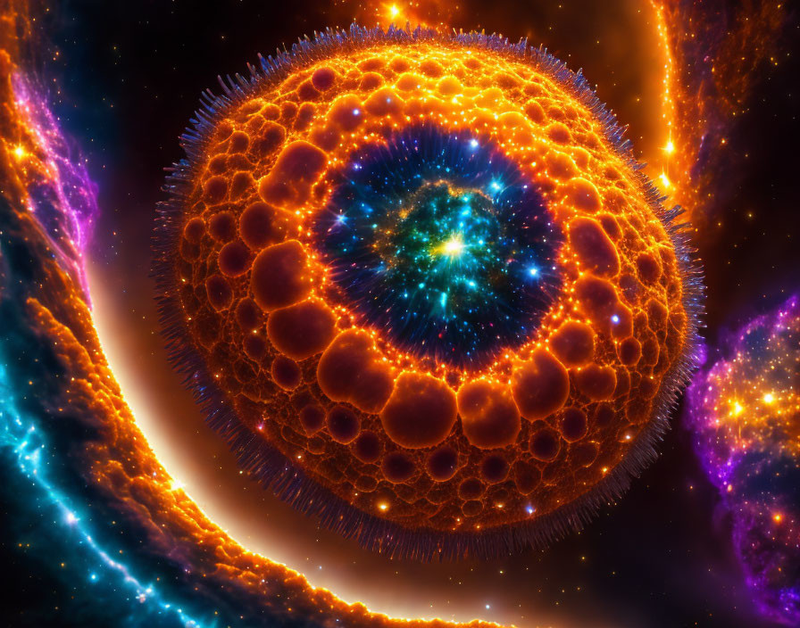 Colorful Star Artwork with Orange and Yellow Patterns in Cosmic Setting