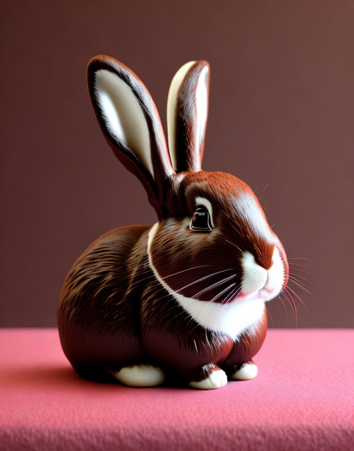 Realistic Chocolate Bunny Sculpture on Maroon Background