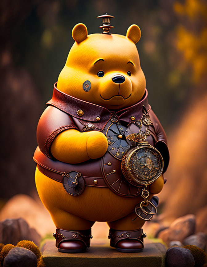 Steampunk Winnie the Pooh in Mechanical Adventurer Attire