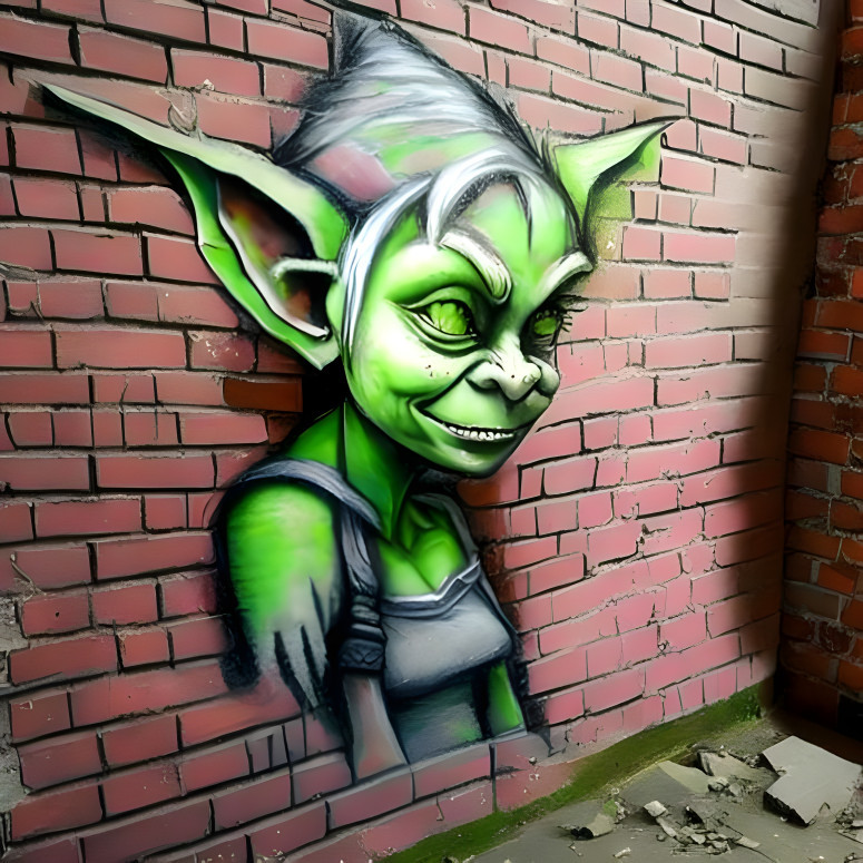 Vanilla airbrushing. A beautiful goblin on the wal