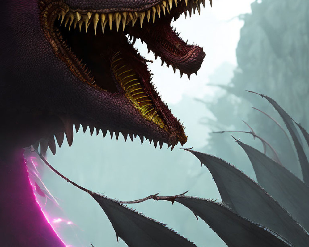 Detailed Image of Fierce Dragon with Glowing Eyes and Spiked Wings