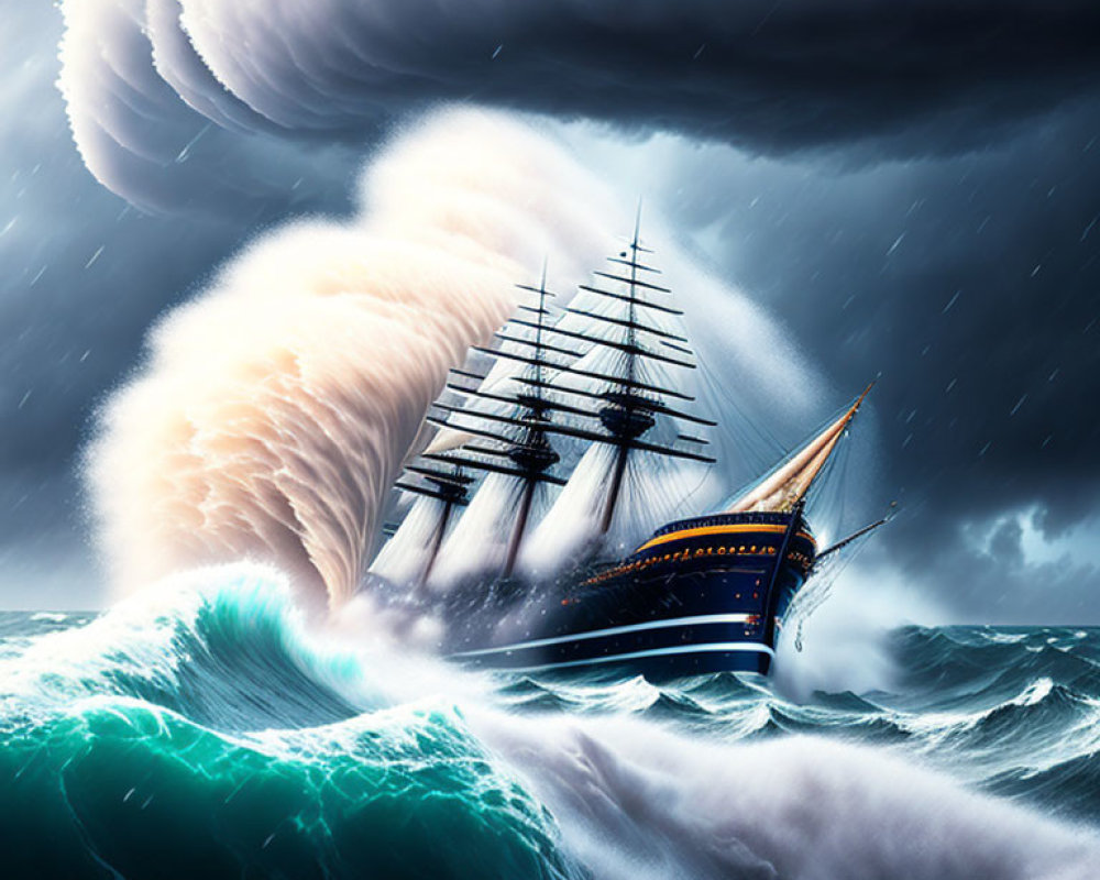 Tall Ship Confronts Stormy Seas and Whirlpool