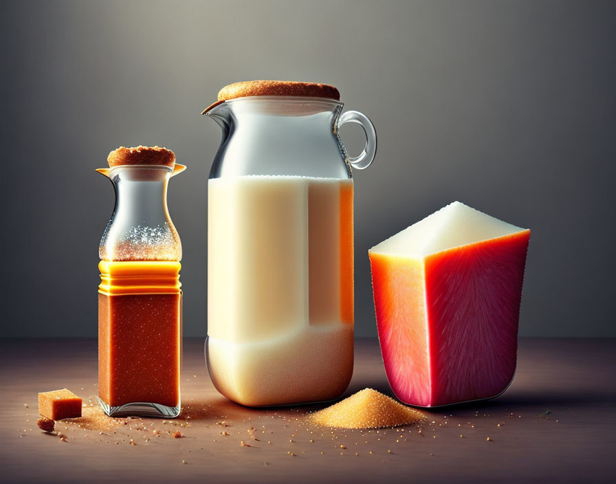 Classic Still Life Composition: Sugar Dispenser, Milk Jug, Cheese Wedge