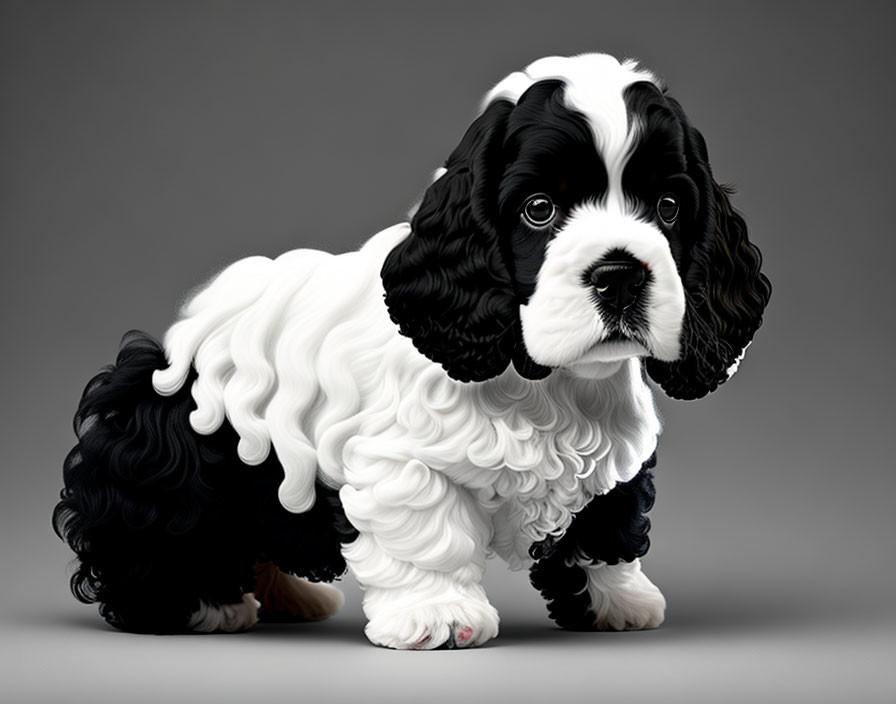 Realistic Black and White American Cocker Spaniel Digital Illustration