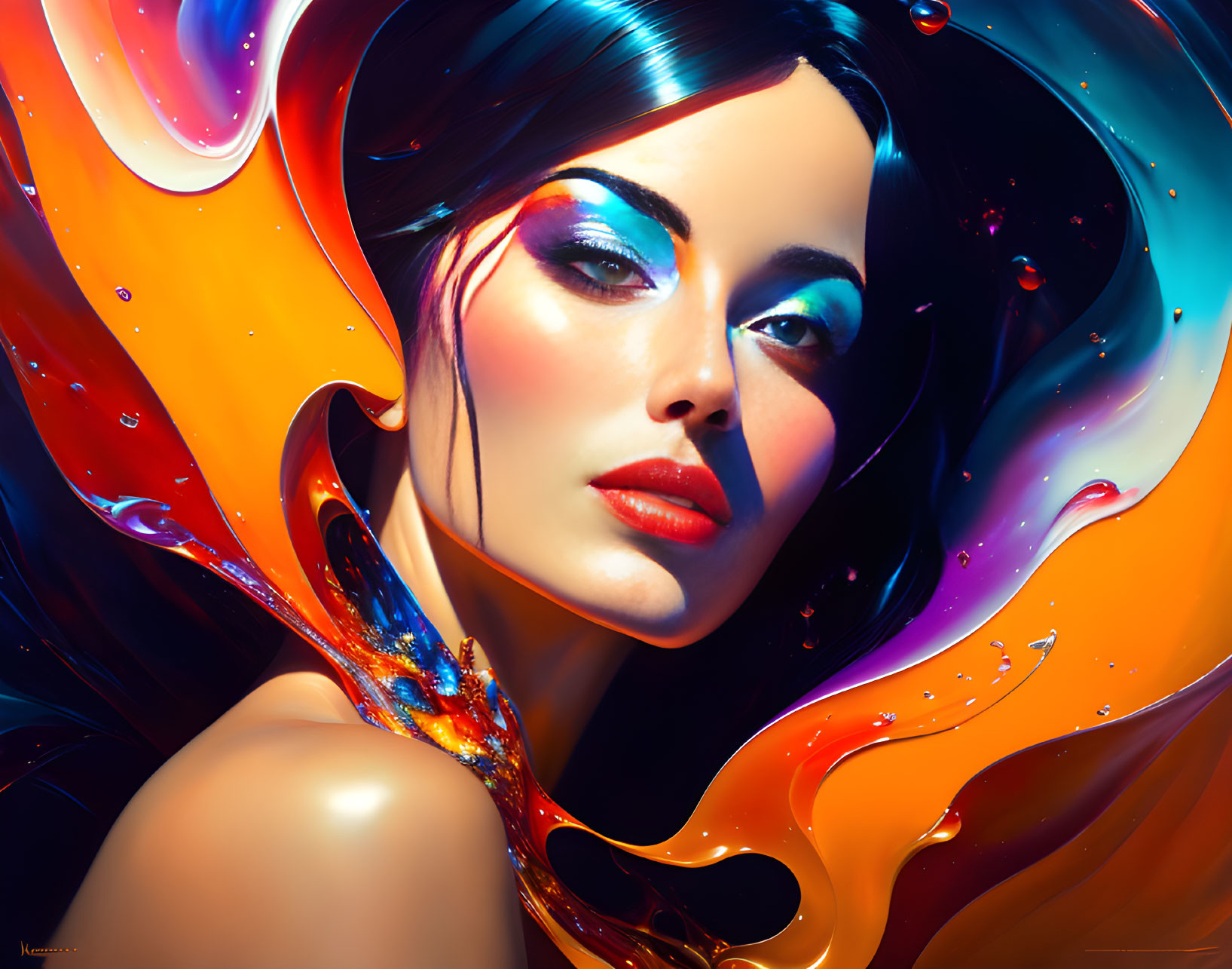 Colorful digital artwork of woman's face with flowing textures.