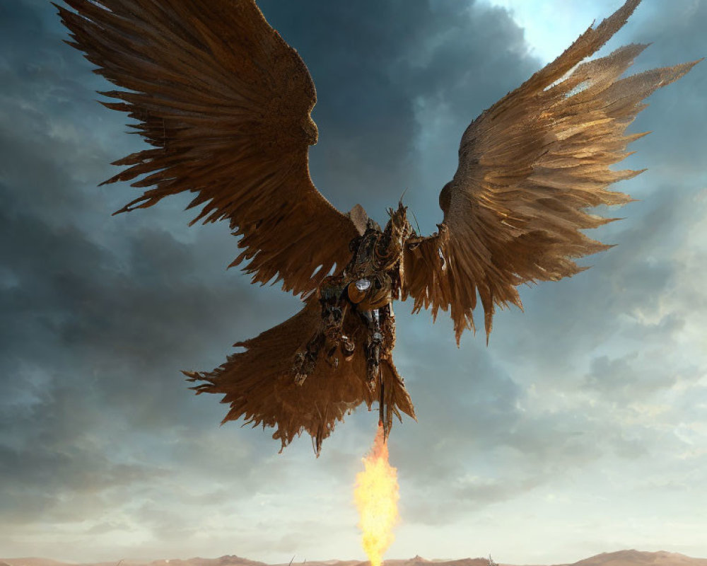 Massive Fire-Breathing Bird Soars Over Desert Battlefield