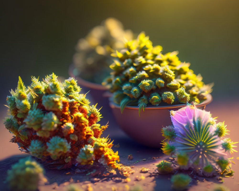 Yellow Bloom Succulent Plants in Warm Light Display