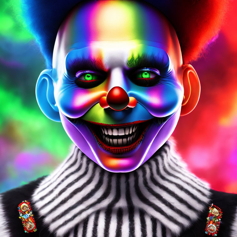 Colorful Clown with Intense Makeup on Psychedelic Background