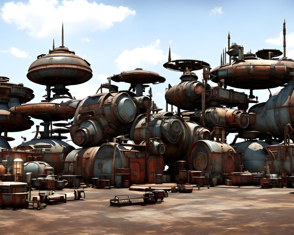 Interconnected Spherical and Cylindrical Structures in Futuristic Industrial Complex