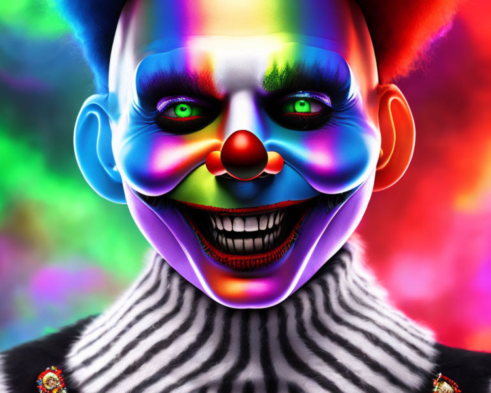 Colorful Clown with Intense Makeup on Psychedelic Background