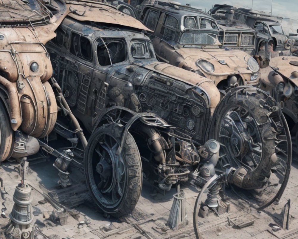 Futuristic, Grungy Vehicles in Abandoned Junkyard Setting