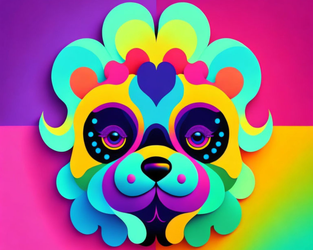 Colorful Stylized Lion Face Illustration on Split Background