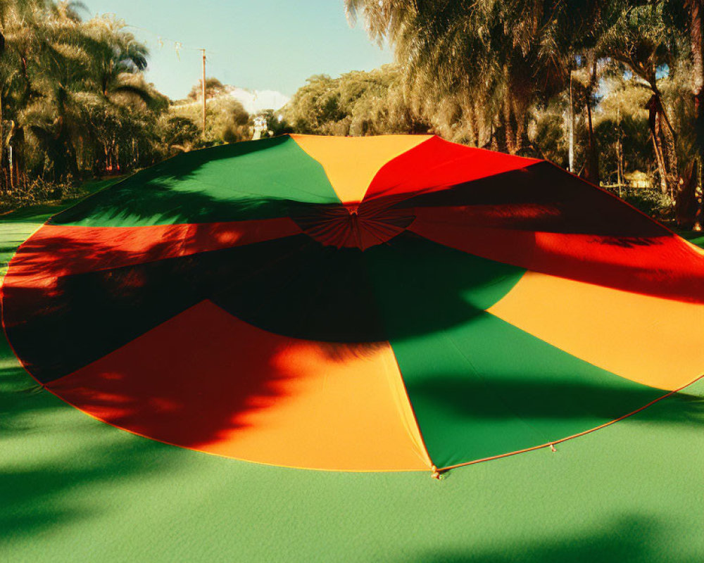 Colorful Large Umbrella Casting Shadow on Sunny Day