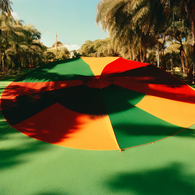 Colorful Large Umbrella Casting Shadow on Sunny Day