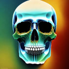 Teal Skull with Gold Fractal Patterns on Cosmic Nebula Background