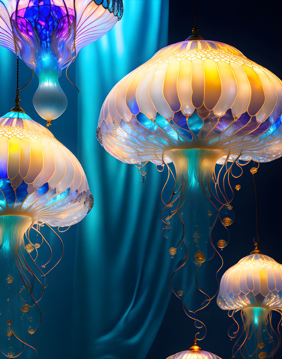 Jellyfish-Inspired Decorative Lamps in Blue and White Hues