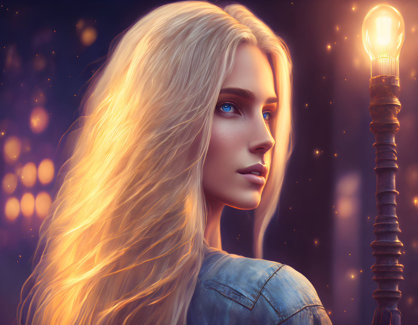 Blonde Woman with Blue Eyes in Digital Illustration