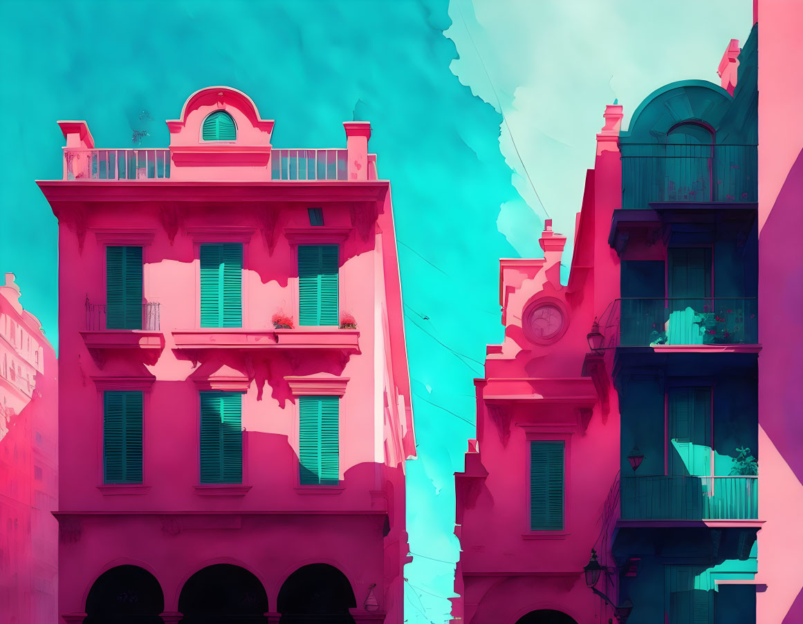 Colorful European Buildings Against Gradient Sky