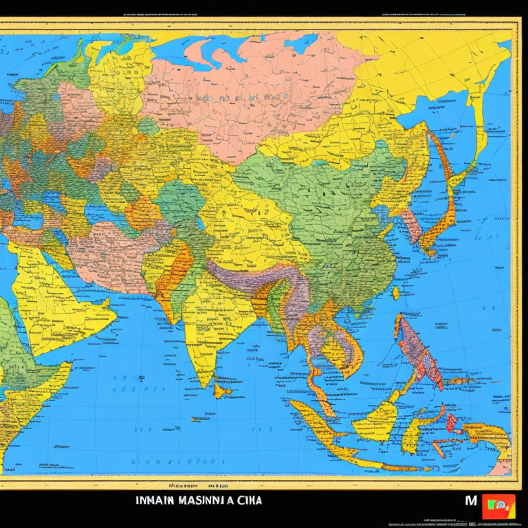 Detailed Political Map of China with Regional Boundaries and City Names in Non-English Script
