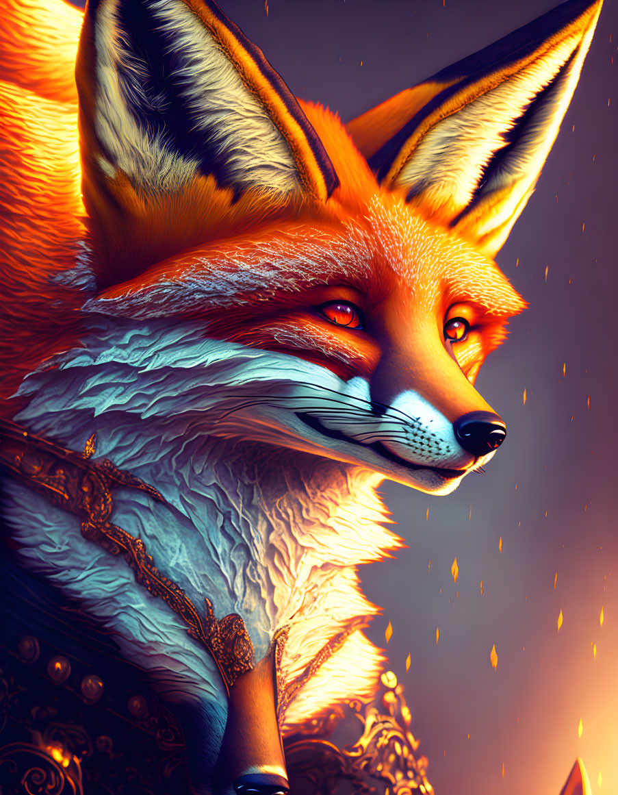 Stylized fox digital art with rich fur colors and piercing eyes