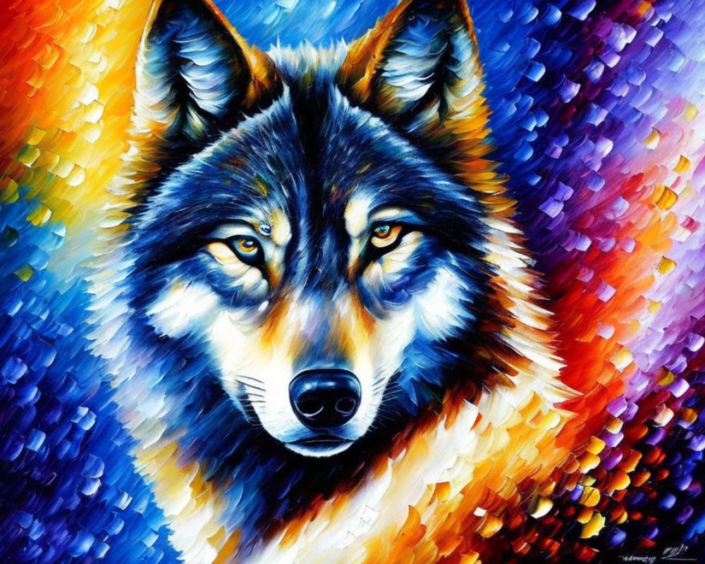 Colorful Wolf Painting with Textured Background