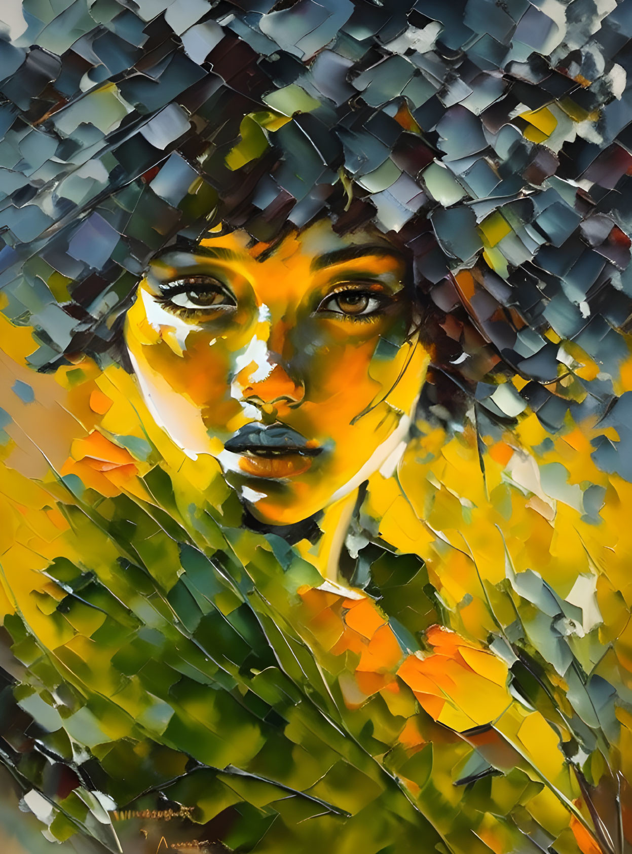 Colorful Abstract Portrait of Woman with Expressive Eyes