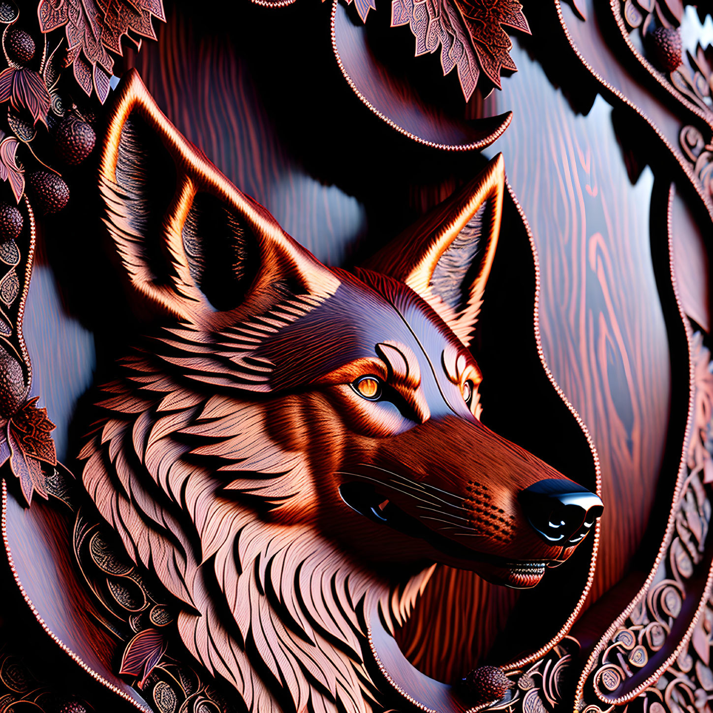 Detailed Wolf Illustration in Copper and Dark Blue Shades