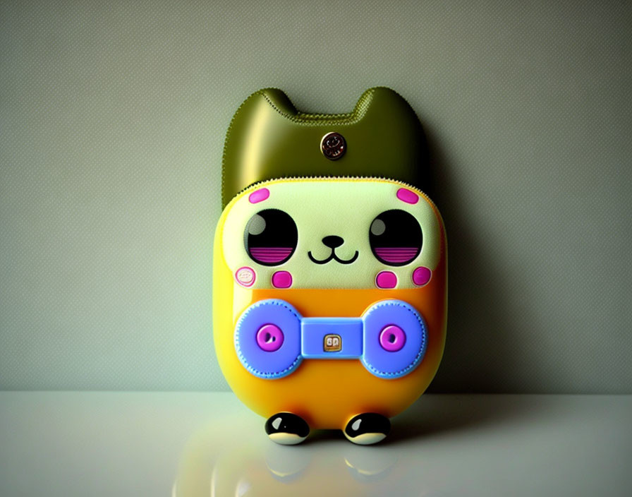 Colorful Cartoon-Style Panda Toy with Green Helmet on Yellow Body