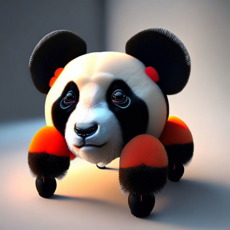 Red and Black Panda with Exaggerated Features in Stylized Art