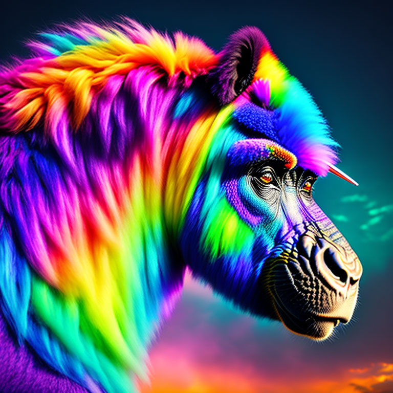 Colorful Gorilla Artwork with Rainbow Palette on Dark Background