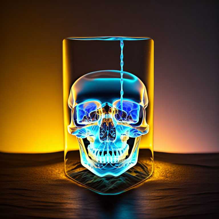 Glass with Skull-shaped Space Illuminated by Blue and Orange Light