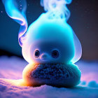 Colorful Glowing Creature in Snowy Starry Scene