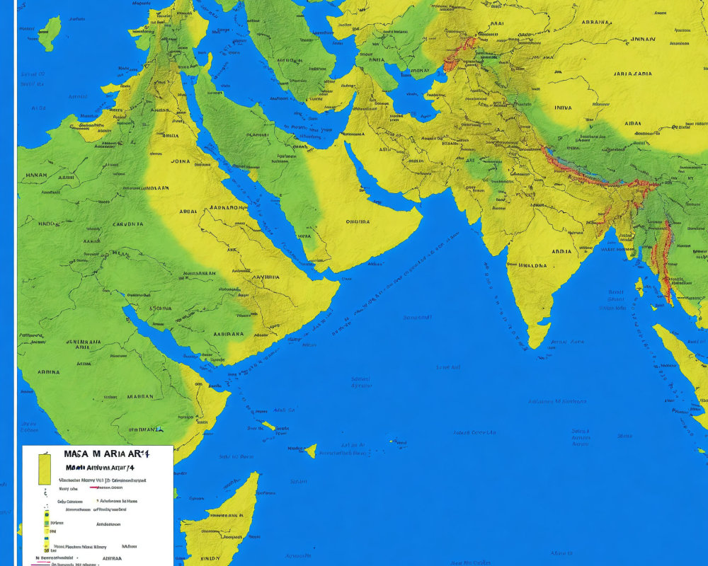 Detailed Asian Continent Political Map with Elevation, Country Shades, and Legend