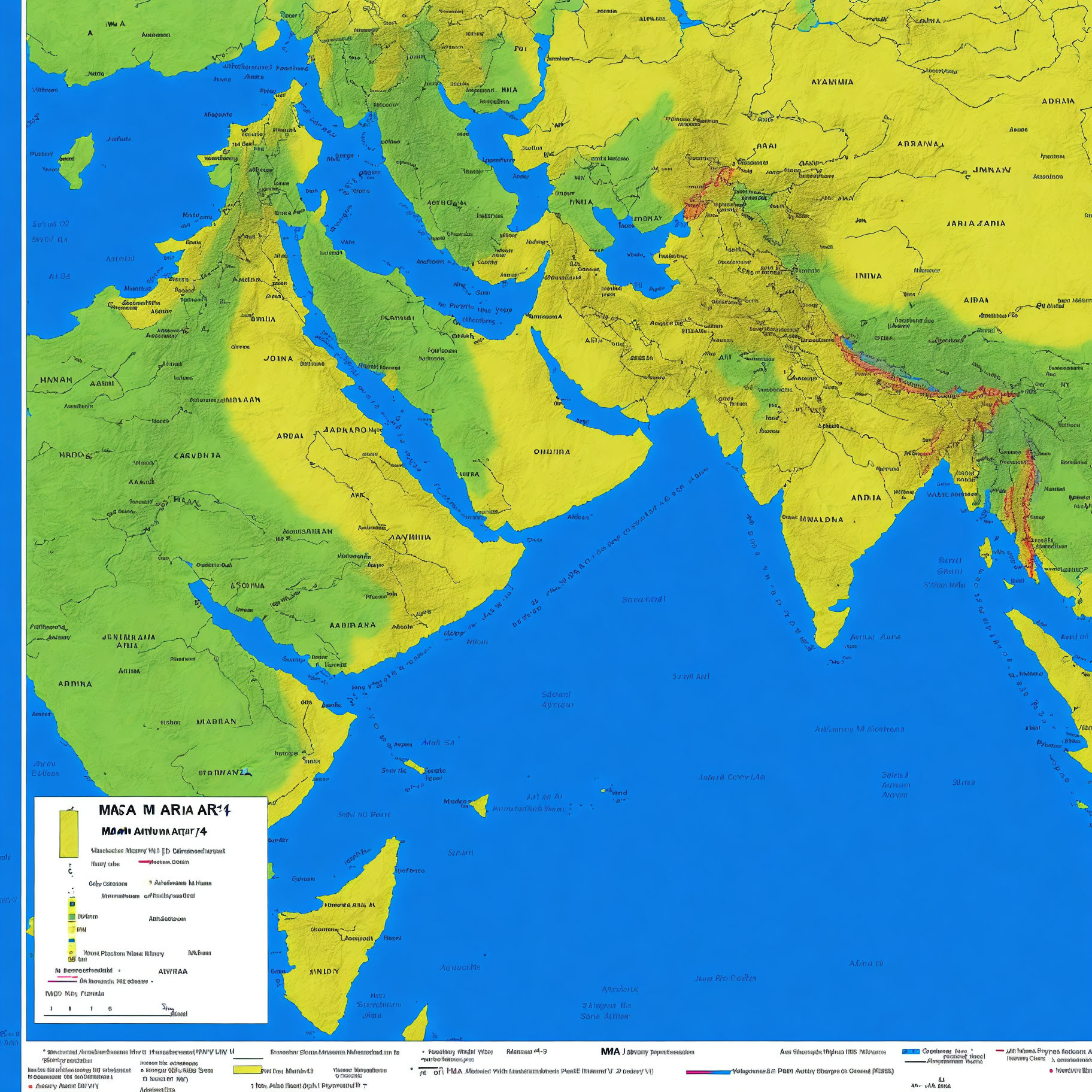 Detailed Asian Continent Political Map with Elevation, Country Shades, and Legend