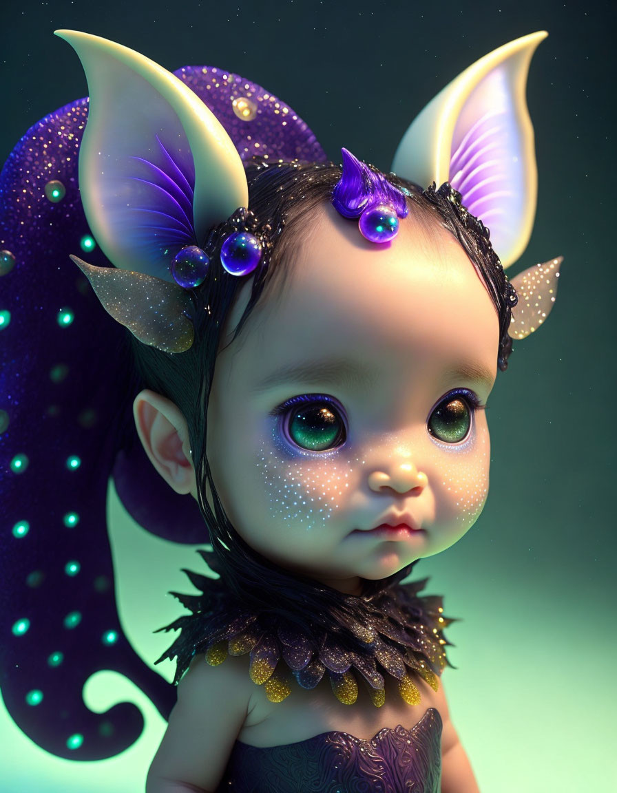 Fantasy creature digital artwork with toddler face and purple octopus-like appendage