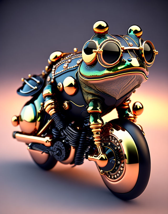 Detailed Frog-Styled Motorcycle Artwork on Orange Gradient Background