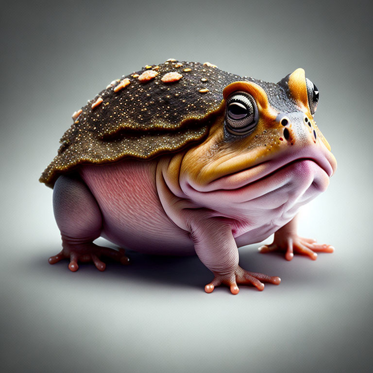 Digital artwork: Frog-headed creature with bulldog body and exaggerated features