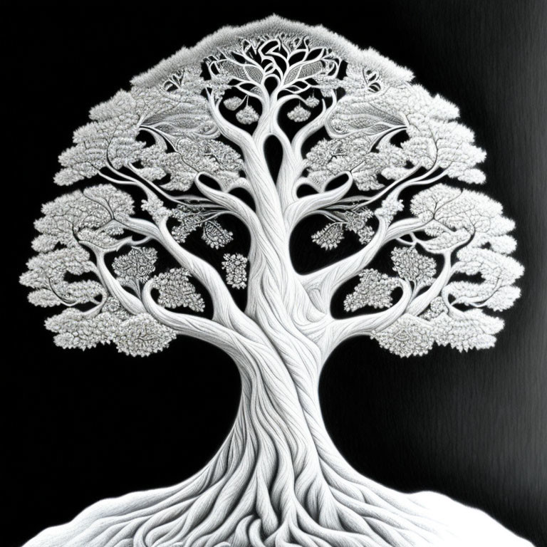 Detailed Monochromatic Drawing of Robust Tree with Dense Foliage