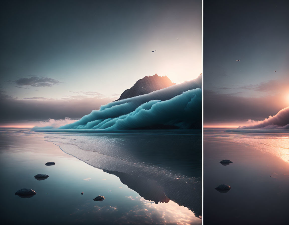 Split View of Massive Iceberg in Serene Landscape